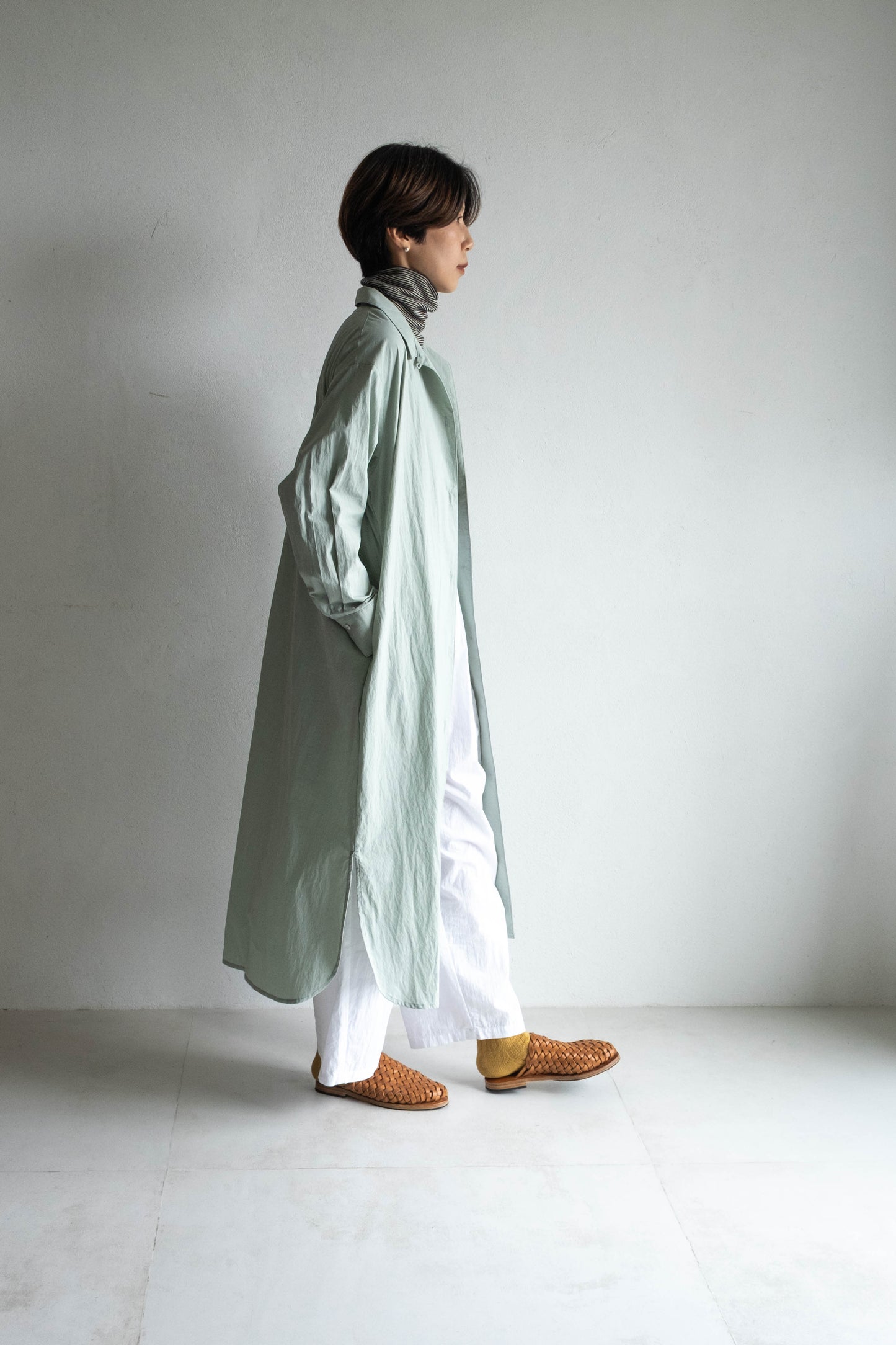 翻領長版襯衫外套 - 薄荷綠
