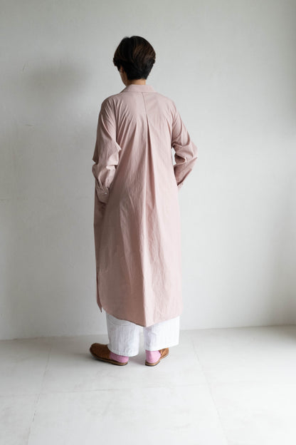 翻領長版襯衫外套 - 灰粉