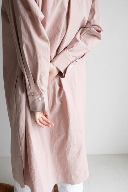 翻領長版襯衫外套 - 灰粉