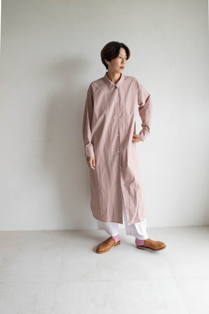 翻領長版襯衫外套 - 灰粉