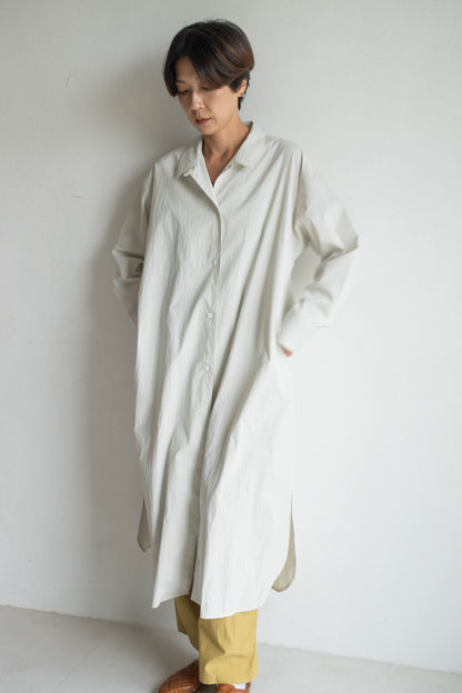 翻領長版襯衫外套 - 米白