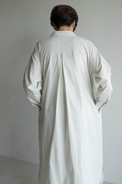 翻領長版襯衫外套 - 米白