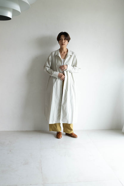 翻領長版襯衫外套 - 米白