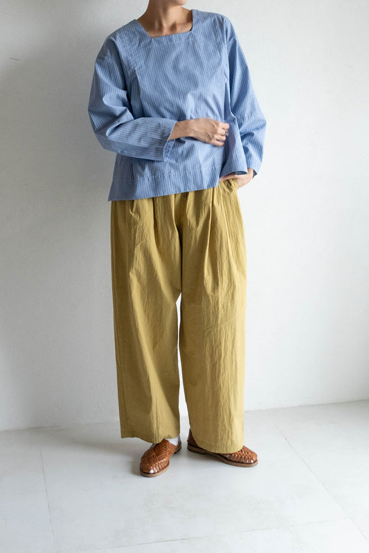 棉混紡打褶寬褲 - 芥末黃(new)