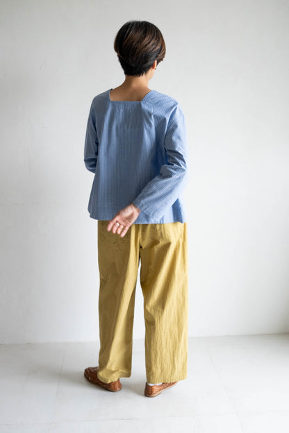 棉混紡打褶寬褲 - 芥末黃(new)