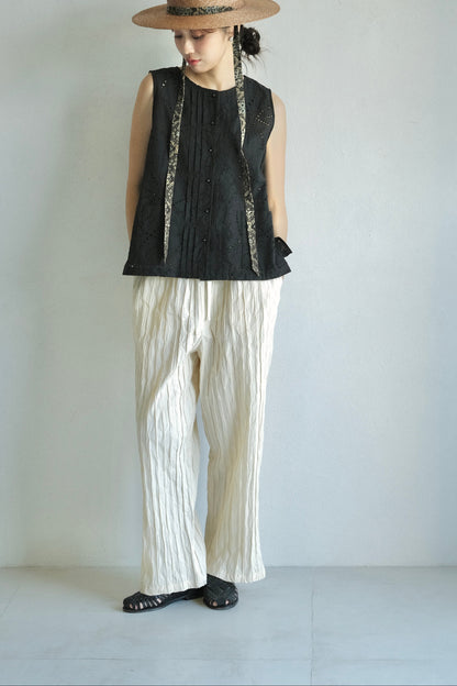 抓褶布直筒日常褲-米黃