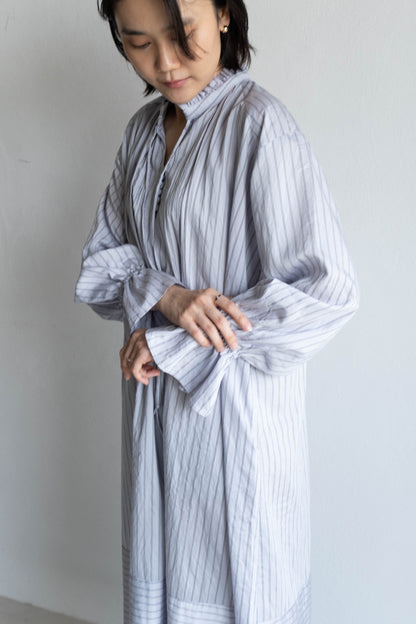 花瓣領條紋長洋 - 淺紫