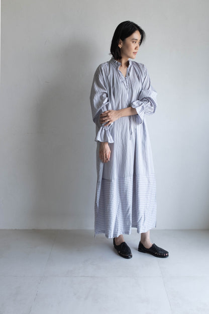 花瓣領條紋長洋 - 淺紫