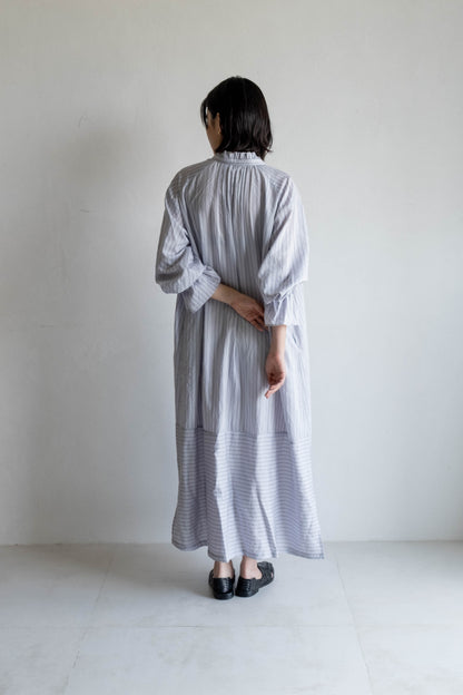 花瓣領條紋長洋 - 淺紫