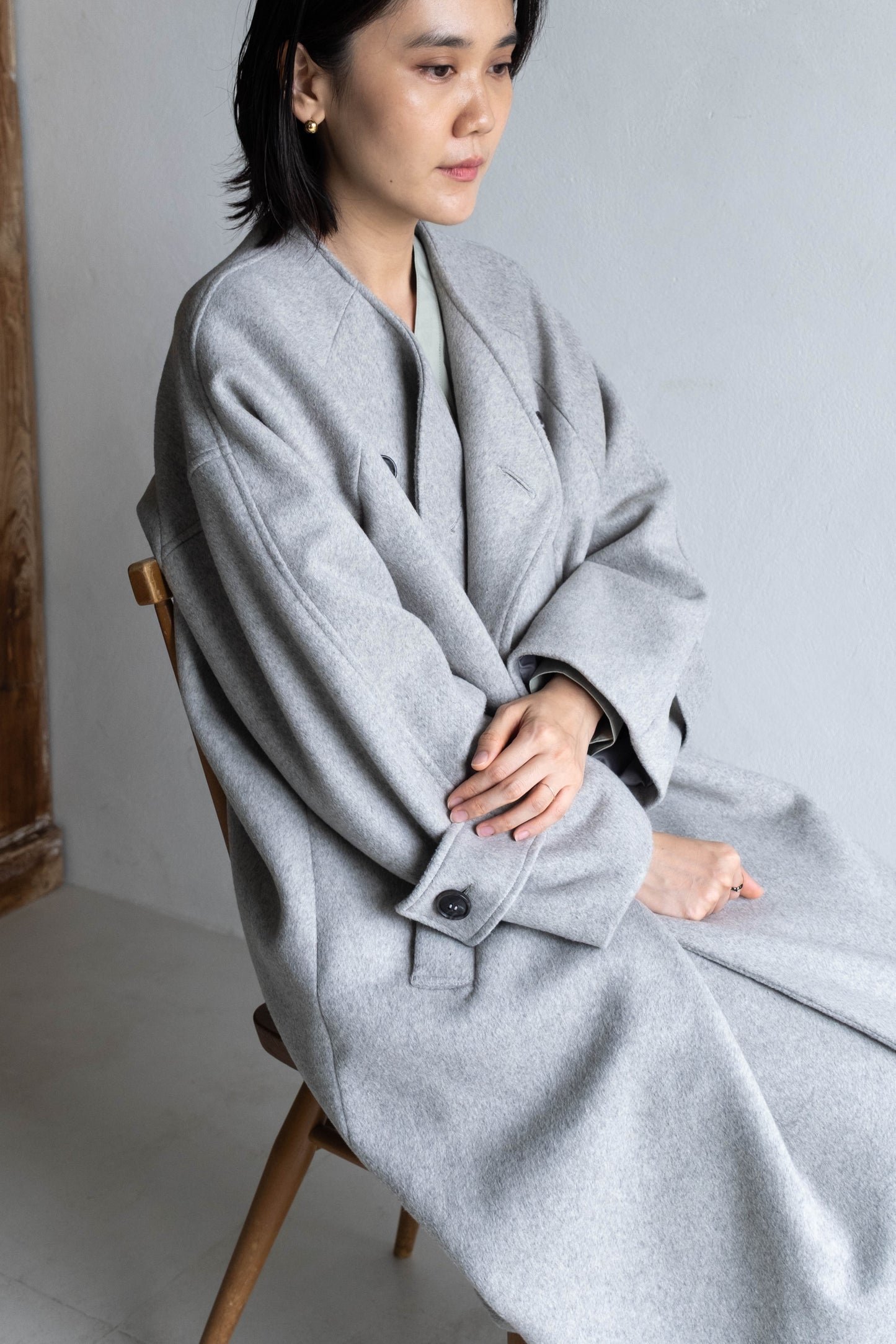 60%羊毛雙排扣大衣 - 淺灰