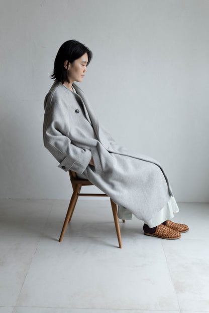 60%羊毛雙排扣大衣 - 淺灰