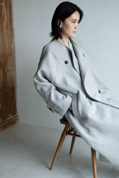 60%羊毛雙排扣大衣 - 淺灰