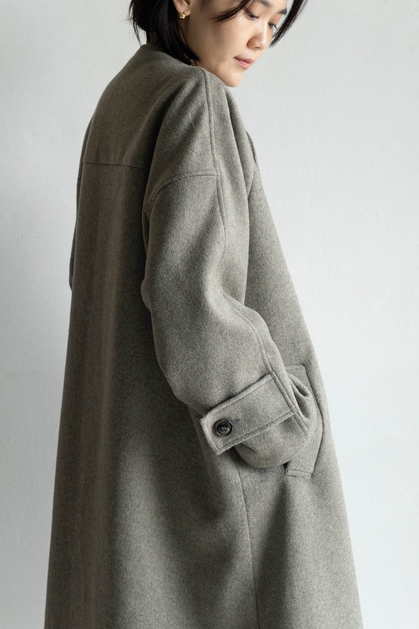 60%羊毛雙排扣大衣 - 灰綠