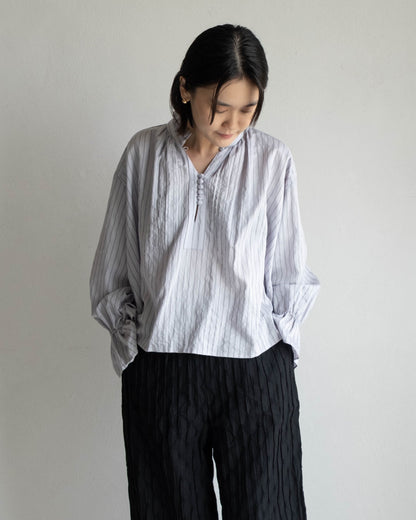 花瓣領領條紋襯衫 - 淺紫