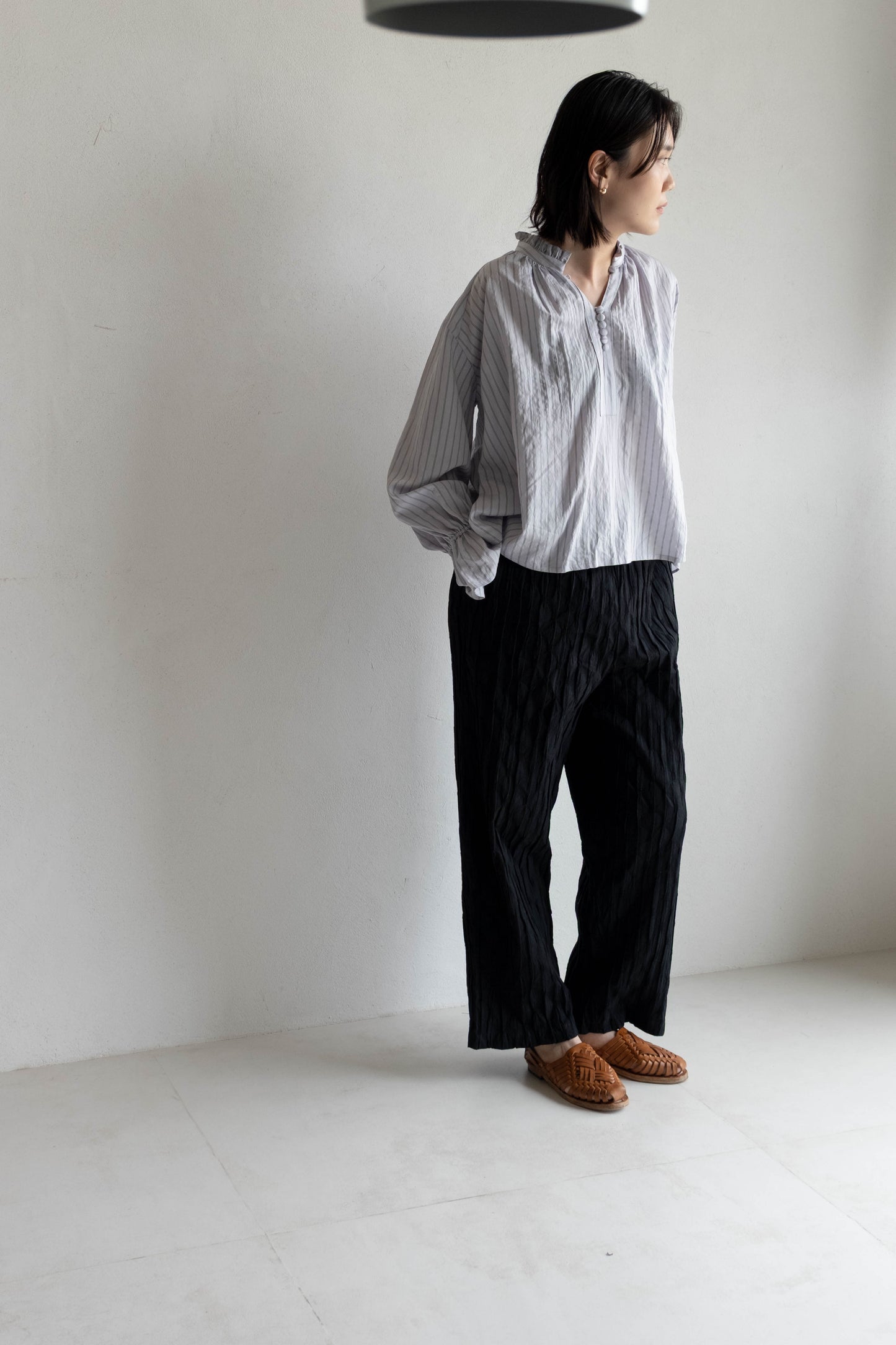 花瓣領領條紋襯衫 - 淺紫