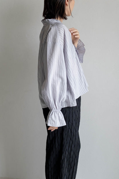 花瓣領領條紋襯衫 - 淺紫