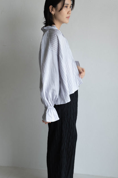 花瓣領領條紋襯衫 - 淺紫