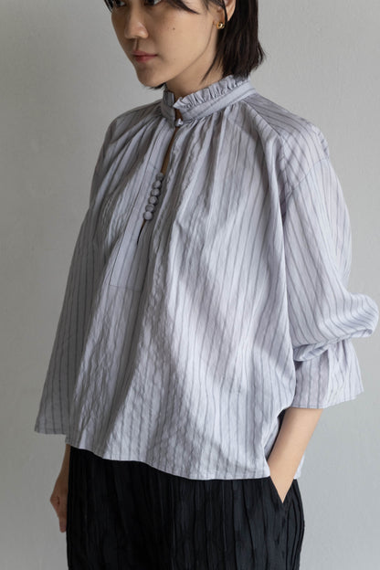 花瓣領領條紋襯衫 - 淺紫