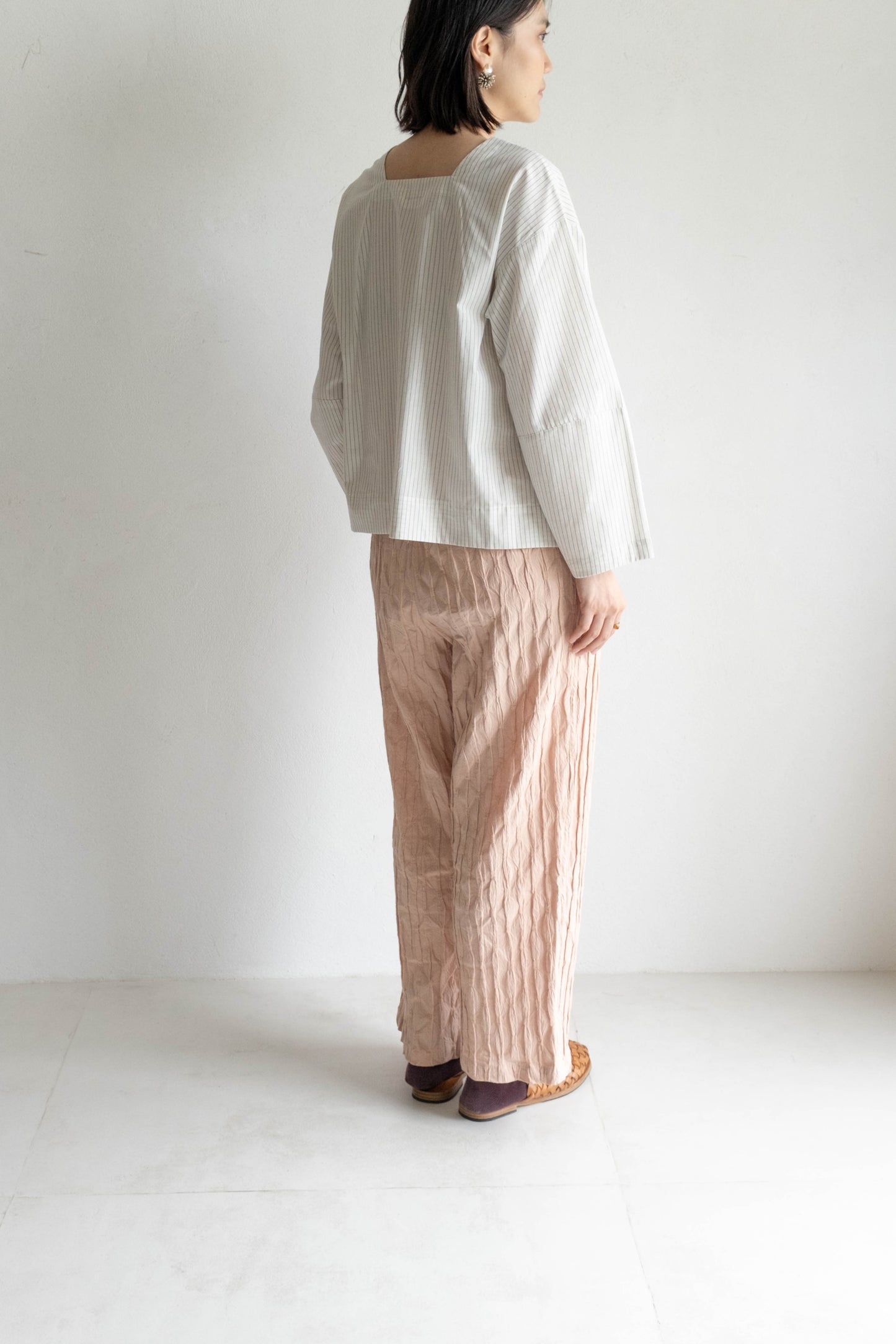 抓褶布直筒日常褲 - 乾燥粉 new