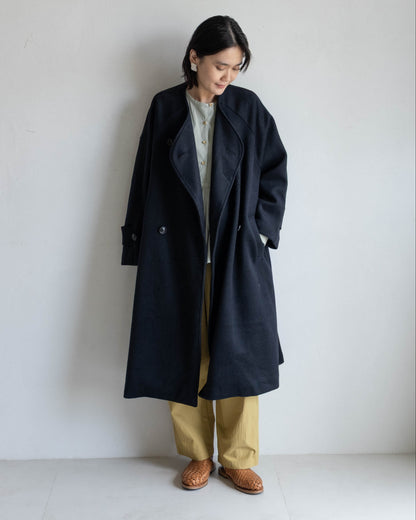 60%羊毛雙排扣大衣 - 黑藍