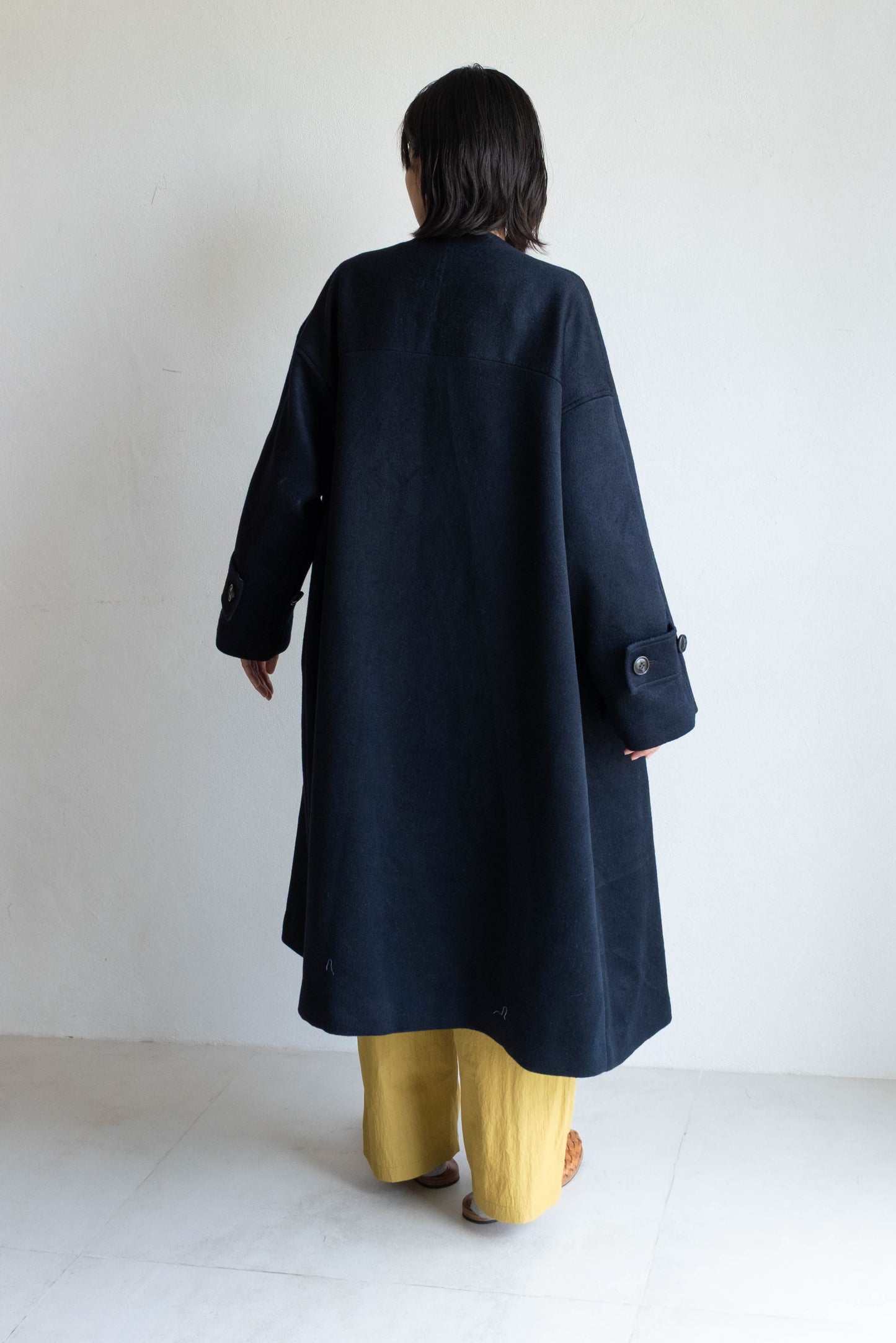 60%羊毛雙排扣大衣 - 黑藍