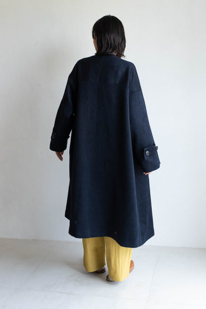 60%羊毛雙排扣大衣 - 黑藍
