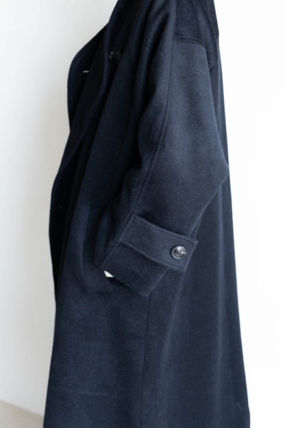 60%羊毛雙排扣大衣 - 黑藍
